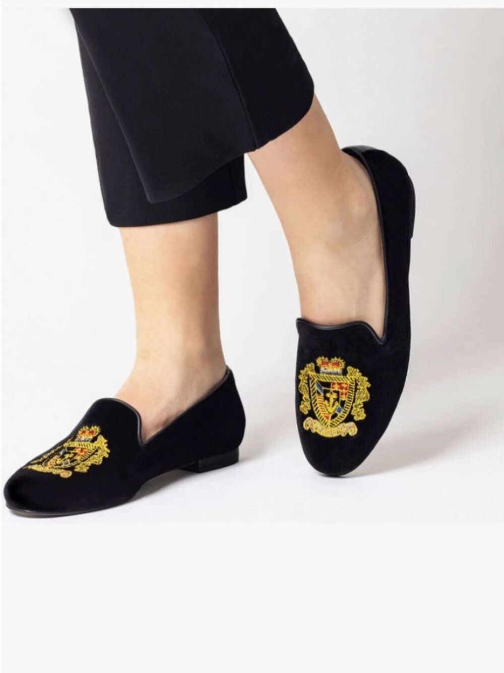 Gatsby Emblem Black Velvet Jon Josef Loafer Size 9.5